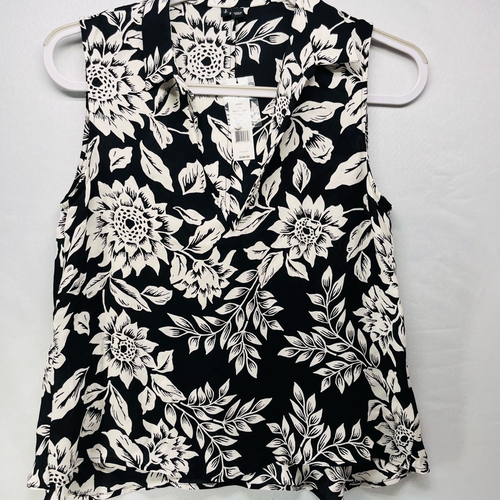 Theory Kenzly Black and‎ White Floral Blouse